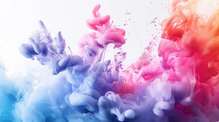 Fototapeta premium Generative AI Illustration of colorful smoke horizontal flow isolated on white background. Creative dynamic backdrop digital art.