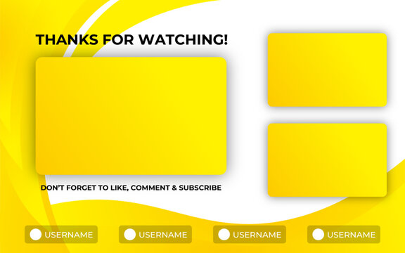 Youtube End Screen with yellow design. Youtube Video Template, background, Outro Card, banner.  Channel screensaver end