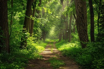 Obraz premium Summer forest landscape sunlight outdoors.