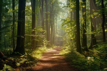 Fototapeta premium Summer forest sunlight outdoors woodland.