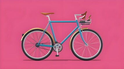 Fototapeta na wymiar 3D bicycle illustration cartoon on pink background.