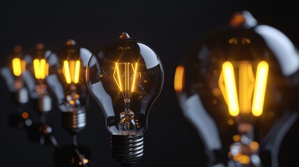 Glowing Light Bulbs in Darkness