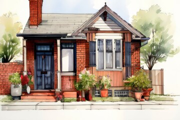 Obraz premium exterior house design in daytime golden hour generative ai