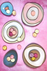 colorful pink plates with desert 