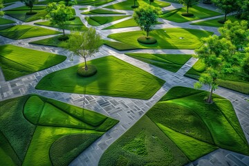 Modern landscape design with geometric grass patterns