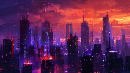Obraz premium A cityscape with a dark sky and a few buildings