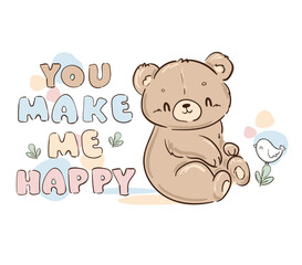 Hand Drawn Cute Teddy Bear, vector illustration, Print for baby, newborns design 