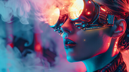 Art Portrait Fantasy cyborg woman robot costume glowing
