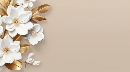 Elegant Floral Background with White Flowers and Gold Foil Design