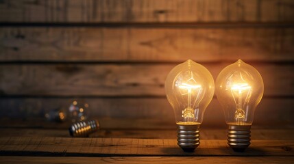 Glowing Bulbs on Rustic Wood