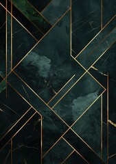 Intricate Modern Abstract Design with Emerald Green and Gold Geometric Shapes	