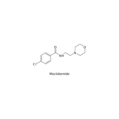 Moclobemide flat skeletal molecular structure MAO A inhibitor drug used in depression treatment. Vector illustration scientific diagram.