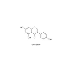 Genistein  flat skeletal molecular structure AAAD inhibitor drug used in Parkinson's disease treatment. Vector illustration scientific diagram.