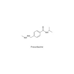 Procarbazine  flat skeletal molecular structure MAO inhibitor drug used in depression treatment. Vector illustration scientific diagram.
