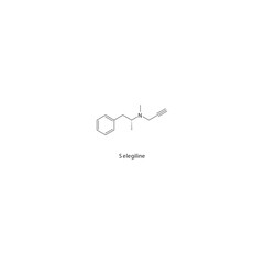 Selegiline flat skeletal molecular structure MAO B inhibitor drug used in Parkinson's disease treatment. Vector illustration scientific diagram.