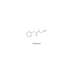d-Deprenyl flat skeletal molecular structure MAO B inhibitor drug used in Parkinson's disease treatment. Vector illustration scientific diagram.