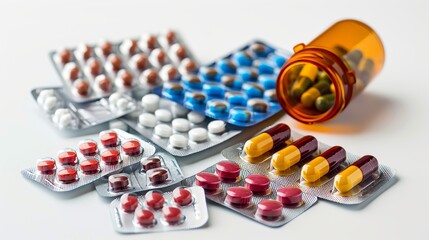 A bottle of pills and a box of pills are on a table