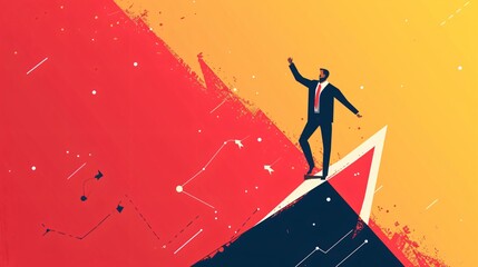 Businessman on Peak under Starry Sky