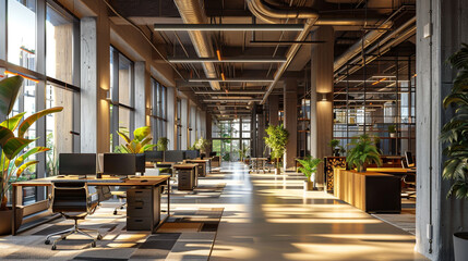 Visualize a contemporary workspace flooded with sunlight, epitomizing innovation