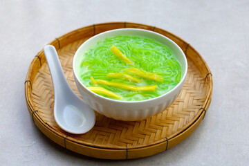 Rice noodles dessert with coconut milk cream