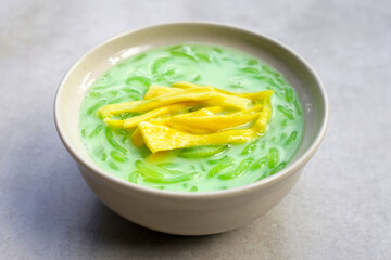 Rice noodles dessert with coconut milk cream