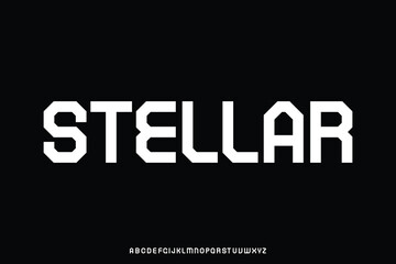Geometric futuristic stellar alphabet display font vector illustration