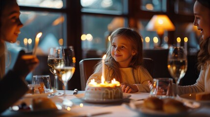 Little girl's birthday, parents eating cake together