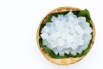 Mini cube coconut gel in syrup,  Thai dessert