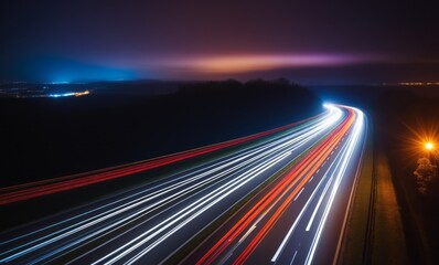 lights of cars driving at night. long exposure