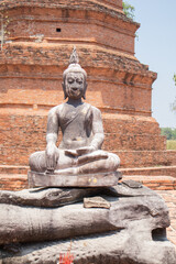 Fototapeta na wymiar Buddha Statue and landscape view in Wat Phra Ngam at Phra Nakhon Si Ayutthaya, Thailand