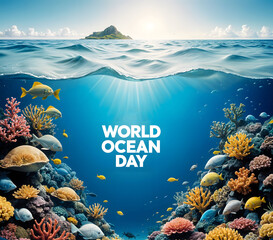 The concept of World Ocean Day, Waste In The Ocean, The concept of stopping pollution and waste in the oceans.