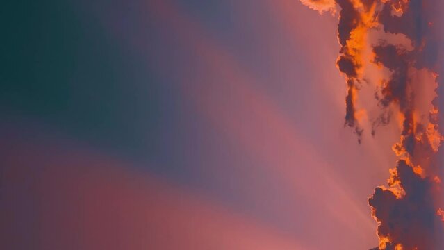 Sunset Cloudy Sky With Fluffy Clouds. Sunset Sky In Red Orange Colors Background. Dramatic Sky. Sunrise Sunset Time Lapse Time-lapse.