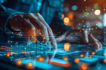 Analysis of graphs and data for business investment, real estate stocks, graphics for use with touch screens.