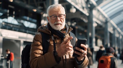 Senior travelers embracing technology for navigation, memories, and connections on smart devices