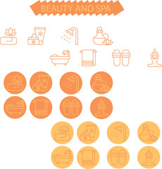 Beauty and spa Vector graphic set Editable stroke size. Icons in flat, contour, outline, thin, and linear design. Spa treatments. Simple isolated icons. Concept illustration. Sign, symbol, element
