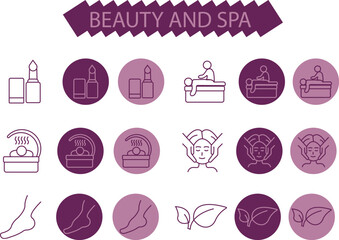 Beauty and spa Vector graphic set Editable stroke size. Icons in flat, contour, outline, thin, and linear design. Spa treatments. Simple isolated icons. Concept illustration. Sign, symbol, element