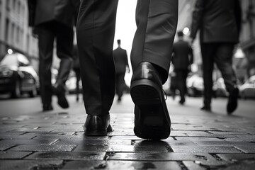 Step forward with confidence, view from behind, progressive work concept, black and white photo