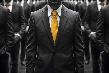 Office worker in black suit and yellow tie, concept image of salaried worker