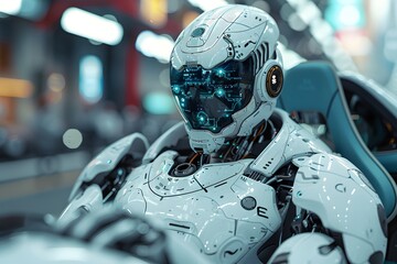 Fototapeta premium Driving robots, AI concepts that help us drive unmanned aerial systems