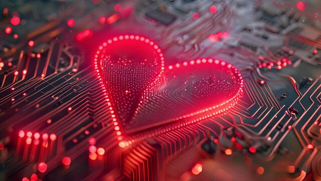 Digital art of hearts made from digital circuit patterns