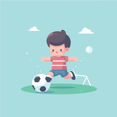 Vector a boy playing soccer with a soccer ball 
