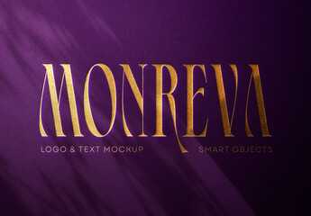 Purple Golden Embossed Logo And Text Mockup - obrazy, fototapety, plakaty