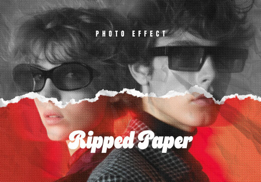 Retro Halftone Torn Paper Photo Effect Mockup