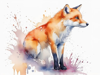 Fox  watercolor paint splash, illustration vector isolated white background