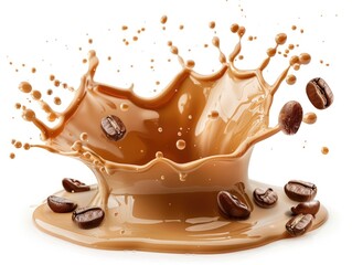 Coffee beans and coffee splashes
