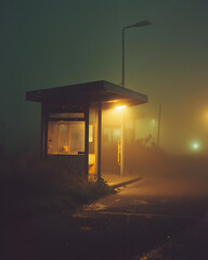  Film Camera photo of a bus stop in fog