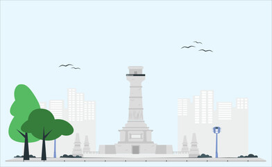 statue display with roman column in minimalism style on a blue background. Perfect for statue. vector illustration. 209