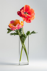 Fototapeta premium bouquet red flowers in a white glass vase agaist white wall