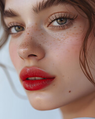 a closeup shot of a spanish fashion model looking at camera with eye lashes lipstick full makeup