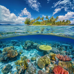 Obraz premium sea, underwater, water, coral, reef, fish, ocean, diving, tropical, nature, scuba, beach, snorkeling, travel, summer, marine, egypt, clear, blue, island, caribbean, dive, coral reef, sand, school